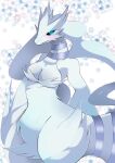  anthro blue_eyes blush breasts dragon dragonryuusuki female fur hi_res legendary_pok&eacute;mon looking_at_viewer nintendo pok&eacute;mon pok&eacute;mon_(species) reshiram smile solo video_games white_body white_fur 