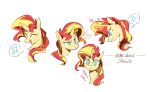  blonde_hair equestria_girls equid equine exclamation_point eyelashes eyes_closed glowing glowing_horn green_eyes hair hasbro headshot_portrait hi_res horn magic mammal musical_note my_little_pony portrait red_hair silversol sunset_shimmer_(eg) unicorn yellow_body 