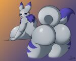  2019 abstract_background absurd_res alternate_color anthro artist_name bandai_namco bedroom_eyes bent_over big_breasts big_butt breasts butt curvaceous curvy_figure digimon digimon_(species) digital_drawing_(artwork) digital_media_(artwork) eyelashes female fingers fluffy fluffy_tail fur genitals grey_body grey_eyes grey_fur hi_res hourglass_figure huge_breasts huge_butt looking_at_viewer looking_back multicolored_body multicolored_fur narrowed_eyes nude purple_body purple_fur pussy renamon seductive signature simple_background solo superix thick_thighs two_tone_body two_tone_fur voluptuous wide_hips 