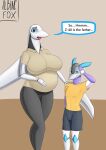  absurd_res age_difference aircraft albinefox anthro blue_eyes breasts clothed clothing dialogue duo female hi_res lipstick living_aircraft living_machine living_vehicle machine makeup male male/female older_female open_mouth pregnant simple_background smile thick_thighs tongue vehicle white_body wide_hips younger_male 