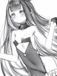  1girl bangs bare_shoulders blunt_bangs breasts cameltoe closed_eyes collarbone cutout_above_navel dress greyscale highres hololive hololive_english long_hair mole mole_under_eye monochrome nanashi_(nlo) ninomae_ina&#039;nis pointy_ears sidelocks small_breasts solo strapless strapless_dress tentacle_hair tube_dress very_long_hair virtual_youtuber 