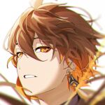  1boy brown_hair colored_inner_hair dhfz181 earrings genshin_impact jewelry long_hair looking_at_viewer male_focus multicolored_hair orange_eyes orange_hair parted_lips red_eyeliner tassel tassel_earrings zhongli_(genshin_impact) 