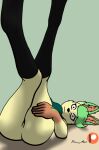  anthro bare_thighs black_clothing black_footwear black_socks bottomless bra brown_hands butt clothed clothing dipstick_ears dipstick_limbs eeveelution female footwear furry genitals green_bra green_clothing green_ears green_hair green_underwear hair hand_on_leg hand_on_thigh how-about inner_ear_fluff inviting knee_highs knee_socks leaf leaf_hair leafeon leg_grab legwear looking_at_viewer lying multicolored_ears nintendo nude on_back plant plant_hair pok&eacute;mon pok&eacute;mon_(species) pose presenting presenting_hindquarters presenting_pussy pseudo_hair pussy relaxed_expression relaxing shirtless socks solo squish thigh_grab thigh_squish topwear tuft underwear video_games yellow_body 