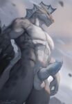  anthro balls belly_scales claws dragon erection farath fin genitals head_fin hi_res knot low-angle_view lynncore male muscular muscular_anthro muscular_male nude penis scales scalie smile solo 
