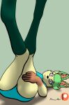  anthro bare_thighs blue_clothing blue_panties blue_shirt blue_topwear blue_underwear bottomwear braless brown_hands butt clothing dipstick_ears dipstick_limbs eeveelution erect_nipples erect_nipples_under_clothes female footwear furry green_clothing green_ears green_footwear green_hair green_socks hair hand_on_leg hand_on_thigh how-about inner_ear_fluff knee_highs knee_socks leaf leaf_hair leafeon leg_grab legwear looking_at_viewer lying multicolored_ears nintendo nipples on_back panties plant plant_hair pok&eacute;mon pok&eacute;mon_(species) pose presenting presenting_hindquarters pseudo_hair relaxed_expression relaxing shirt socks solo suggestive thigh_grab topwear tuft underwear video_games yellow_body 