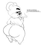  ... animal_crossing anthro backsack balls big_butt bottomless butt cigar clothed clothing cricetid english_text flaccid genitals hamster hi_res holding_cigar holding_object huge_butt kingofacesx looking_at_viewer looking_back male mammal marlo_(animal_crossing) monochrome nintendo open_mouth penis rodent smoke smoking smoking_cigar solo text thick_thighs topwear vest video_games 