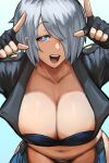  absurdres angel_(kof) breasts gloves highres jacket large_breasts the_king_of_fighters tongue white_hair 