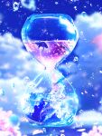  absurdres artist_name blue_sky blurry blurry_background bubble cloud cloudy_sky falling_petals fish floating flower highres hourglass hydrokinesis makoron117117 original petals scenery signature sky water water_drop whale 