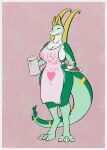  anthro apron apron_only big_breasts breasts claws cleavage clothed clothing cookie digitigrade eyes_closed female food green_body hi_res mature_female mostly_nude nintendo plate pok&eacute;mon pok&eacute;mon_(species) reptile returnaddress scalie serperior smile solo video_games wide_hips 