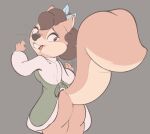  2022 anthro artist_name buckteeth butt clothed clothing dated digital_media_(artwork) female grey_background hi_res mammal open_mouth open_smile rodent sciurid simple_background smile solo surisu_(tohupo) teeth tohupo tree_squirrel whiskers 