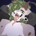  anthro beobees bovid caprine didelphid fur goat hair hi_res horn hybrid male mammal marsupial open_mouth simple_background solo tongue tongue_out 