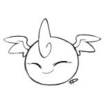  1:1 2020 ambiguous_gender bandai_namco colorless curled digimon digimon_(species) digital_drawing_(artwork) digital_media_(artwork) eyes_closed hair hi_res kaijumon_(artist) legless line_art puttimon round_body signature simple_background sketch smile solo solo_focus spread_wings white_background wings 