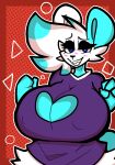  &lt;3 &lt;3_eyes 2021 anthro big_breasts black_eyeshadow black_nose blue_body blue_eyes blue_fur blush blush_lines breasts cheek_tuft clenched_teeth clothed clothing crossgender digital_media_(artwork) eyeshadow facial_tuft female fingers front_view fur hair heart_cutout hi_res hip_tuft huge_breasts looking_at_viewer makeup mammal mtf_crossgender multicolored_body multicolored_fur nipple_outline polar_bear purple_clothing purple_topwear shaded simple_background smile smiling_at_viewer solo teeth topwear tuft two_tone_body two_tone_fur ursid ursine white_body white_fur white_hair zanny_(character) zantanerz_(artist) 