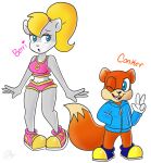  &lt;3 anthro berri big_breasts blonde_hair blue_eyes breasts canon_couple chipmunk clothed clothing conker conker&#039;s_bad_fur_day duo english_text female fur gesture ground_squirrel hair hi_res larger_female male male/female mammal narrowed_eyes one_eye_closed open_mouth open_smile rareware rodent sciurid simple_background size_difference smaller_male smile standing taller_female teeth text tree_squirrel v_sign video_games white_background wide_hips wink yoshiyoshi700 