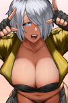  absurdres angel_(kof) breasts gloves highres jacket large_breasts the_king_of_fighters tongue white_hair 