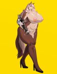  absurd_res anthro big_breasts breasts brown_body brown_fur canid canine carsen female fur hair hi_res mammal open_mouth open_smile pink_hair smile solo thick_thighs wide_hips 
