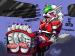  3_toes anthro barefoot bdsm begging blush bodily_fluids bondage bound breasts canid canine canis captured clothed clothing cuff_(restraint) english_text feet female five_nights_at_freddy&#039;s five_nights_at_freddy&#039;s:_security_breach foot_fetish foot_focus fully_bound laugh leather_cuffs mammal plantigrade restrained restraints roxanne_wolf_(fnaf) scottgames shackles sitting skimpy skoufidios soles solo submissive submissive_female tears text tickle_torture tickling tickling_machine toe_restraints toes video_games wolf 