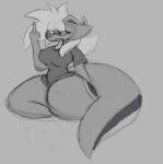  akira_(rustyfoxdraws) annoyed annoyed_expression anthro bottomless clothed clothing dragon female gesture hair kneeling kobold low_res middle_finger rustyfoxdraws shirt simple_background sitting sketch solo t-shirt t-shirt_only thick_thighs thighs topwear wide_hips 