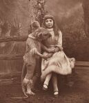 1887 19th_century alice_(alice_in_wonderland) alice_in_wonderland ambiguous_gender ancient_art anthro clothing costume dormouse dormouse_(alice_in_wonderland) ernest_barraud female fursuit human looking_at_viewer mammal monochrome mouse murid murine photography_(artwork) real rodent sepia simple_background 