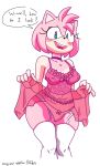  amy_rose anthro biffalo clothing collar dialogue embarrassed eulipotyphlan female garter_belt garter_belt_leggings garter_straps hedgehog hi_res human humanoid legwear lingerie mammal sega solo sonic_the_hedgehog_(series) squish stockings thigh_squish 