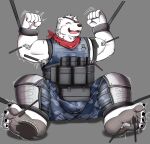  4_toes absurd_res aciag anthro armor barefoot bdsm belt blush bondage bound bulge captured clothed clothing countershade_feet countershading cuff_(restraint) epic_games eye_patch eyewear feet foot_fetish foot_focus fortnite fully_clothed hi_res laugh male mammal plantigrade polar_bear polar_patroller restrained restraints shackles sitting soles solo submissive submissive_male tickle_torture tickling toes ursid ursine video_games 
