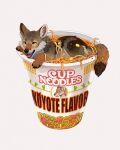  2022 ambiguous_gender canid canine canis coyote cup_noodles english_text feral fewtish food hi_res mammal noodles open_mouth simple_background solo text white_background 
