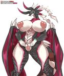  anthro areola big_breasts breasts claws dragon dragonmaid_(yu-gi-oh!) dragonmaid_sheou duel_monster female genitals girlsay hi_res horn konami membrane_(anatomy) membranous_wings nipples nude pussy scales simple_background solo spread_pussy spreading white_background wing_claws wings yu-gi-oh! 