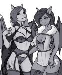  anthro bat_pony bat_wings bra breasts clothing collarbone cutie_mark duo ear_piercing ear_tuft equid eyelashes fairdahlia fan_character female hair hasbro hi_res humanoid_hands lingerie mammal membrane_(anatomy) membranous_wings my_little_pony natural_breasts panties piercing simple_background small_breasts smile tuft underwear white_background wing_claws wings 