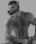  2022 abs anthro biceps black_and_white bread clothing food gigachad grizzlyhorn_(artist) hi_res male male/male monochrome muscular muscular_male pecs pose solo underwear 