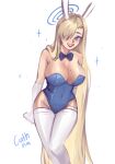  asuna_(blue_archive) blonde_hair blue_archive blue_hair breasts cathnaart gloves highres large_breasts long_hair playboy_bunny white_gloves 