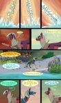  absurd_res atlatl cattail_(plant) comic dinosaur dragon dragonscape drekir dromaeosaurid female feral fishing forl_(thepatchedragon) group hi_res male oli_(thepatchedragon) plant post-apocalyptic reptile river scalie spearfishing text thepatchedragon theropod tree tribal tribal_clothing 
