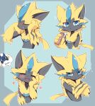  &lt;3 2020 absurd_res ambiguous_gender black_body black_fur blue_eyes blush blush_lines bodily_fluids crossed_arms crying digital_media_(artwork) duo eye_glint eyes_closed fur furrowed_brow hi_res holding_object kemono legendary_pok&eacute;mon looking_away lucario narrowed_eyes nintendo open_mouth outline pok&eacute;mon pok&eacute;mon_(species) pouting solo_focus sparkles syuya tears thought_bubble video_games white_outline yellow_body yellow_fur zeraora 