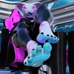  1:1 3d_(artwork) anthro bbdworks bodily_fluids clothing digital_media_(artwork) feet female foot_focus glowing glowing_eyes hi_res hybrid machine mistress reptile robot rubber rubber_clothing rubber_suit scalie snake solo sweat syndra_(bbd-works) 