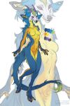  2022 anthro back_tuft black_claws black_sclera blue_body blue_ears blue_fur breasts cheek_tuft claws color_swatch crotch_tuft dated ear_piercing eyelashes facial_tuft featureless_breasts female finger_claws fluffy fluffy_ears fluffy_tail front_view fur gauged_ear gradient_fur green_head_tuft green_tail_tuft grey_inner_ear grey_nose grey_pawpads head_tuft hi_res horn inner_ear_fluff lostgoose model_sheet neck_tuft nude orange_body orange_fur pawpads piercing purple_eyes purple_horn shoulder_tuft signature solo standing tail_tuft toe_claws tuft white_body white_fur yellow_body yellow_breasts yellow_fur yellow_inner_ear_fluff 