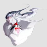  1boy closed_mouth eyeshadow facial_mark grey_background grey_eyes grey_hair inuyasha kenny_(poe90) long_hair makeup male_focus pointy_ears red_eyeshadow sesshoumaru simple_background sketch solo spikes upper_body whisker_markings 