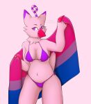  avian bandai_namco beak bikini bird bisexual_pride_colors biyomon breasts chica_the_piyomon_(character) claws clothing digimon digimon_(species) feathers female hi_res lgbt_pride markings neck_tuft overweight overweight_female pink_beak pink_body pink_claws pink_feathers pink_skin pride_color_flag pride_colors purple_eyes purple_markings slightly_chubby swimwear tail_feathers tsunderewitch tuft 