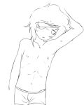  1boy abs arm_up bulge carl_grimes embarrassed eyepatch long_hair no_hands non-web_source sketch sweatdrop the_walking_dead underwear underwear_only white_background 