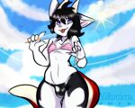  2022 5:4 anthro background_sky bikini clothed clothing crossdressing digital_media_(artwork) dragon felid feline fur girly hair horn hybrid looking_at_viewer male mammal nikoriel_(nikorieru) nikorieru panties scales sky smile solo swimwear thick_tail tongue tongue_out underwear undressing white_body white_fur 