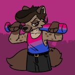  absurd_res anthro baseball_bat bat_(object) belt bisexual_pride_colors eyebrows female grin helena_(bonk6) hi_res hyaenid larhyperhair lgbt_pride mammal pompadour pride_colors raised_eyebrow smile solo 