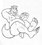  5_fingers 5_toes absurd_res anthro balls barefoot beard belly big_belly chubby_anthro chubby_male claws crossed_feet dragon dragonborn eating eating_food eyebrows facial_hair fangs feet fingers flaccid food foot_fetish foot_focus foreskin genitals hair hi_res holding_food holding_object horn humanoid_genitalia humanoid_hands humanoid_penis kaiipwilde_(artist) long_tail lying male maty_the_dragon_(character) moobs navel nipples on_back open_mouth overweight overweight_male partially_retracted_foreskin penis perineum pizza pizza_slice pleased pleased_expression relaxed_expression relaxing scales scalie sharp_teeth sitting soles solo teeth teeth_visible thick_tail thick_thighs toe_claws toes tongue western_dragon 