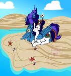  beach cuddling equid equine fan_character hasbro hi_res horn horse invalid_tag mammal my_little_pony nuzzling pegasus pony seaside unicorn wings 
