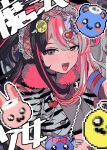  1girl animal_print black_hair blush brown_eyes fangs grey_hair hair_ornament jacket long_sleeves looking_at_viewer magical_girl momae_makku multicolored_hair open_mouth original pink_hair smile solo split-color_hair zebra_print 