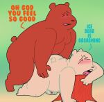  2022 anthro anukkyt belly big_belly blush brown_bear brown_body cartoon_network dialogue duo english_text eyes_closed grizzly_(wbb) grizzly_bear hi_res humanoid_hands ice_bear male male/male mammal overweight overweight_male polar_bear sex text ursid ursine we_bare_bears white_body 