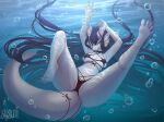  anthro asian_mythology atsui_(atsuii) atsuii barefoot bikini blep breasts butt clothed clothing digital_media_(artwork) dragon ear_fins east_asian_mythology easter eastern_dragon feet female fin furgonomics hair holidays horn long_hair looking_at_viewer mythology one_eye_closed purple_eyes red_eyes solo swimwear tongue tongue_out underwater water wink 