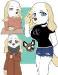  &lt;3 absurd_res aggressive_retsuko anthro big_breasts blue_eyes blush bottomwear breasts canid canine canis clothed clothing digital_media_(artwork) disembodied_head domestic_dog duo female fur haida hi_res hotpants hunting_dog hyaenid inui_(aggressive_retsuko) male mammal onibi open_mouth sanrio scarf shorts sighthound smile sweater topwear torn_clothing 
