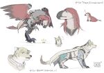  absurd_res archer_tristan canid canine clothed clothing coin dinosaur dromaeosaurid duo eyes_closed feral feralized hi_res male mammal nanoquadrate reptile saber_bedivere scalie theropod 