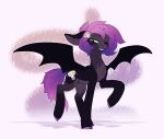  2021 accessory ambiguous_gender bat_pony bat_wings black_wings chest_tuft cutie_mark digital_media_(artwork) equid fan_character feral green_eyes hair hair_accessory hi_res hooves mammal membrane_(anatomy) membranous_wings my_little_pony one_eye_closed proxicute purple_body purple_hair purple_tail signature smile solo tuft wings 