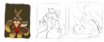  2021 ass_up bandai_namco blulesnsfw breasts cleavage clothed clothing digimon digimon_(species) dress front_view fur hi_res low-angle_view multiple_images neck_tuft red_clothing red_dress renamon sitting sketch tuft white_body white_fur yellow_body yellow_fur 