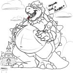  after_vore anthro belly big_belly bowser castle clothing dialogue hand_on_stomach hat headgear headwear horn implied_disposal implied_scat koopa male mario_bros navel nintendo open_mouth paunchywolf reptile rumbling_stomach scalie sharp_teeth shell spikes teeth text tongue tongue_out turtle video_games vore 