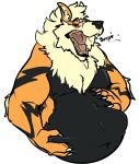  abdominal_bulge after_vore anthro arcanine belly big_belly burping canid canine eyewear glasses hand_on_stomach hi_res male mammal muscular muscular_male nintendo open_mouth paunchywolf pok&eacute;mon pok&eacute;mon_(species) same_size_vore sharp_teeth teeth uvula video_games vore 